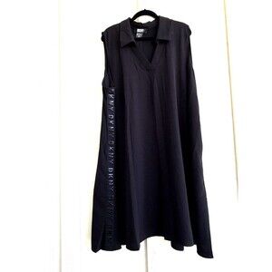 DKNY Dress Womens Plus Size 3X A-Line Sleeveless Collared Black V-Neck Logo